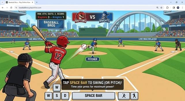 Baseball Bros game with controls, game modes and baseball gameplay