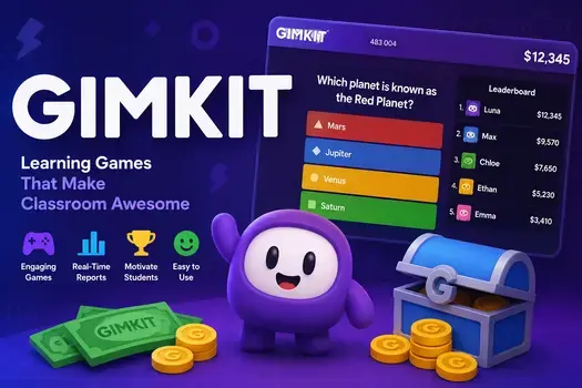 Gimkit platform overview showing game interface and multiple learning modes