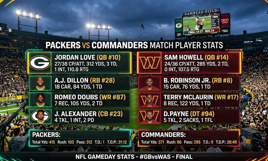 Green Bay Packers vs Washington Commanders match player stats