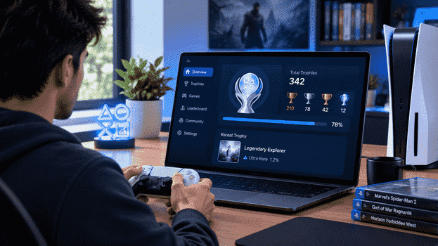 TrueTrophies PS5 and PS4 trophy tracking dashboard